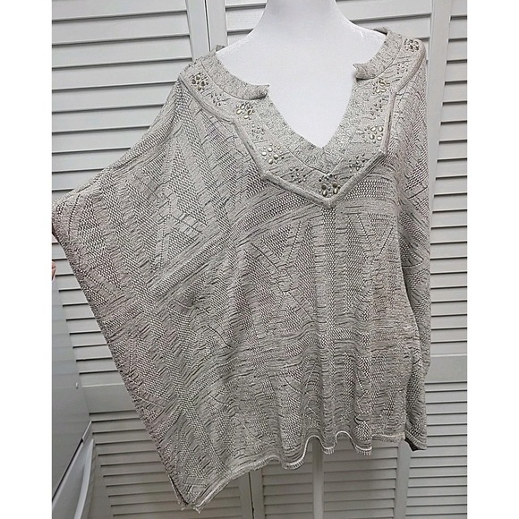 White House Black Market Sweaters - White House Black Market Womens L Dolman Tunic Sweater Poncho Metallic Bead Top